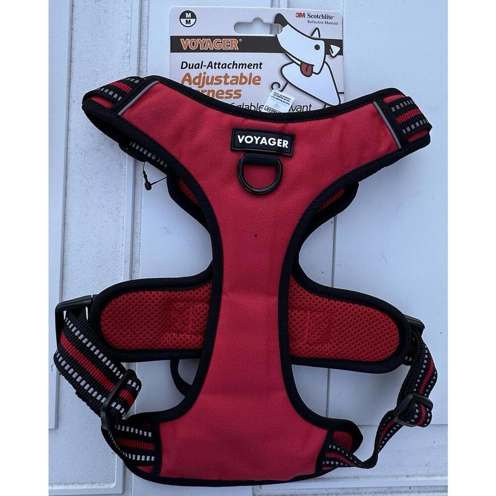 Voyager Dog Harness Medium Dual Attachment Adjustable Red Top Handle NWT